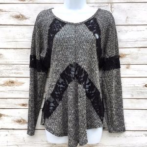 Hi-Lo Black Lace Embellished Knit Top by T Party